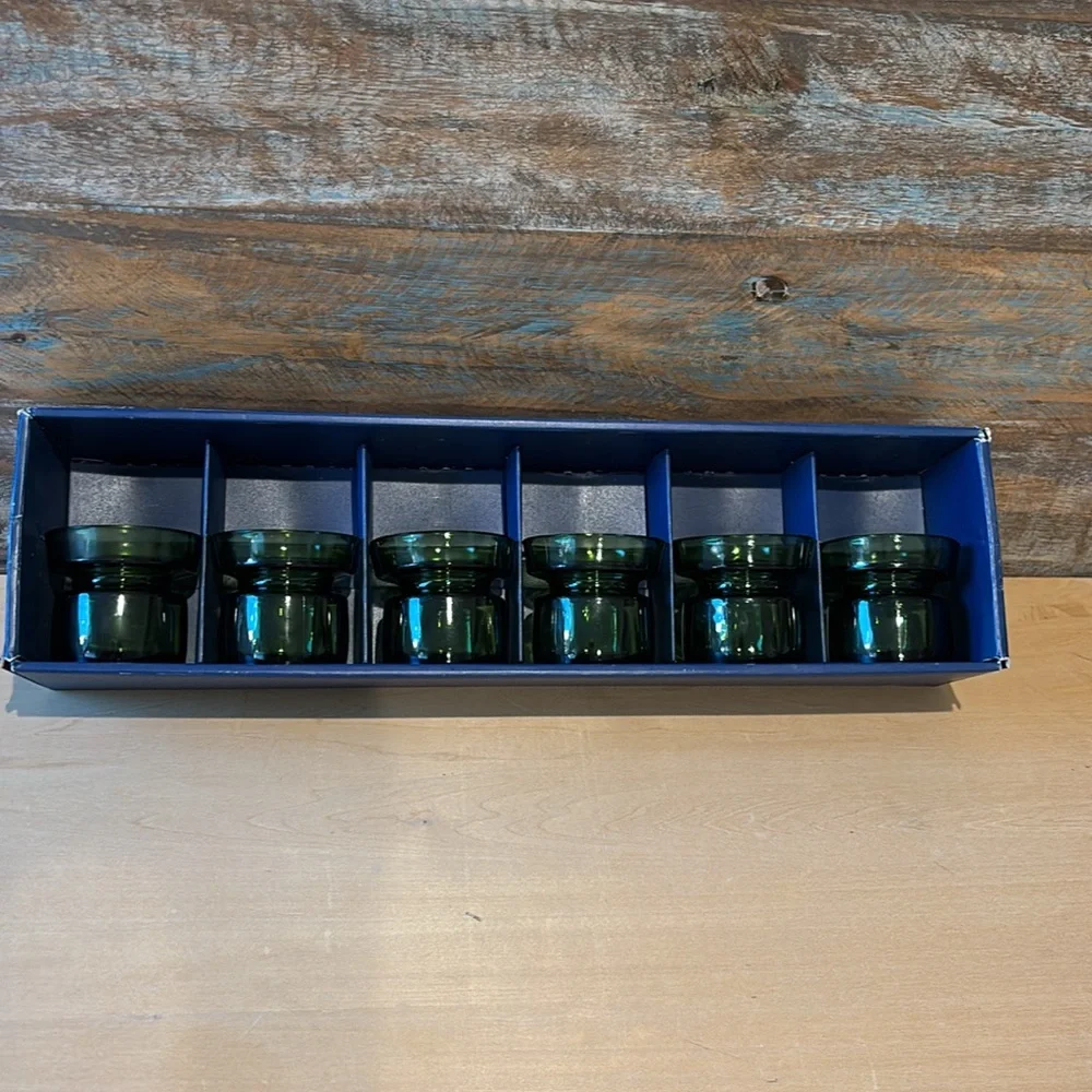 Vintage Dansk Designs Denmark Set Of 6 Green Glass Candleholders